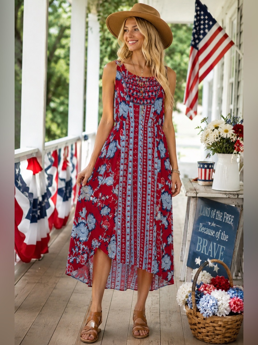 Style & Co Red Floral Boho Midi Dress